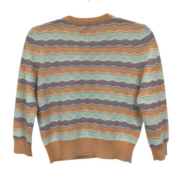 Alice + Olivia Wave Stripe Summer Knit Cardigan In Pastels Size Small - Picture 6 of 11